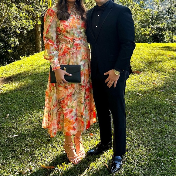 Marchesa Notte Abstract Floral Printed Chiffon Maxi Dress - Picture 5 of 5